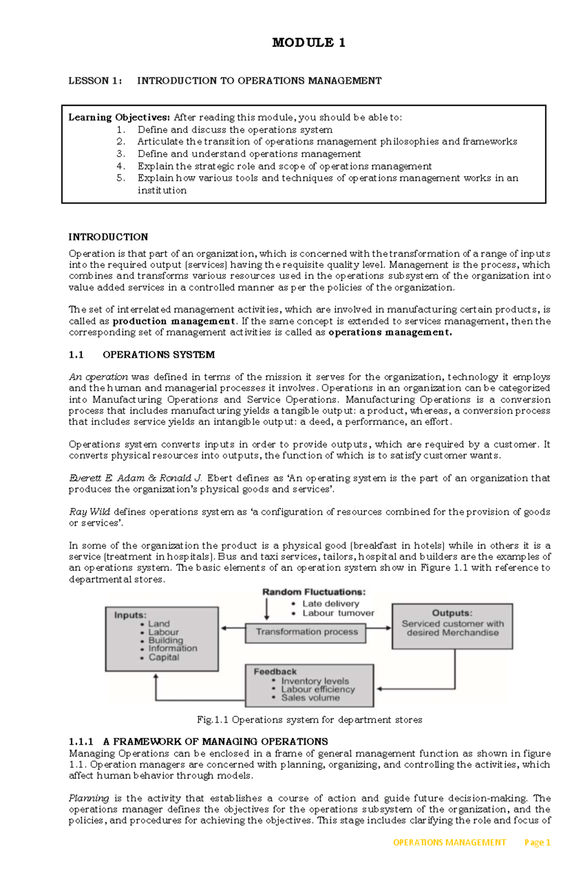 OPERATION MANAGEMENT-module-1 - MODULE 1 LESSON 1: INTRODUCTION TO ...