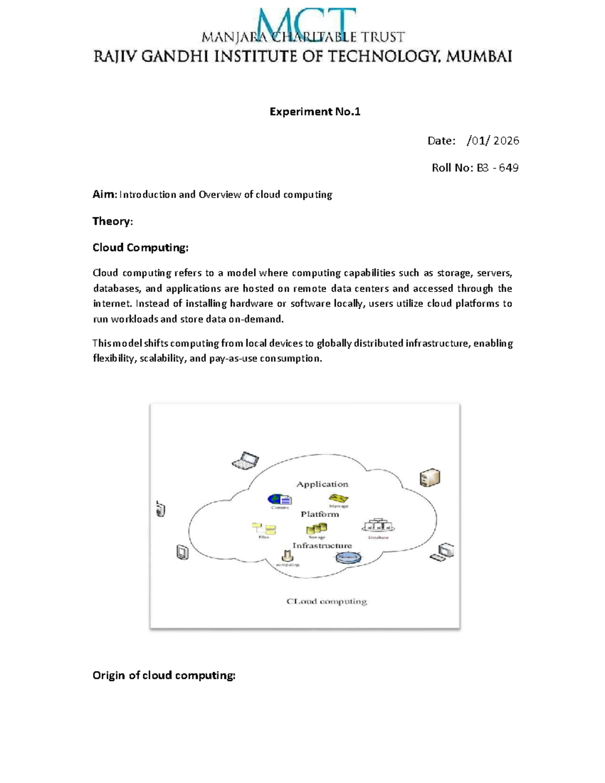 Cloud Computing Overview - Experiment No.1 (Course Code: Pranav) - Studocu