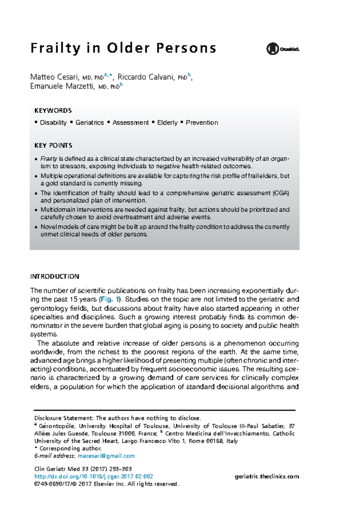 Frailty in Older Persons: A Comprehensive Geriatric Assessment Guide ...