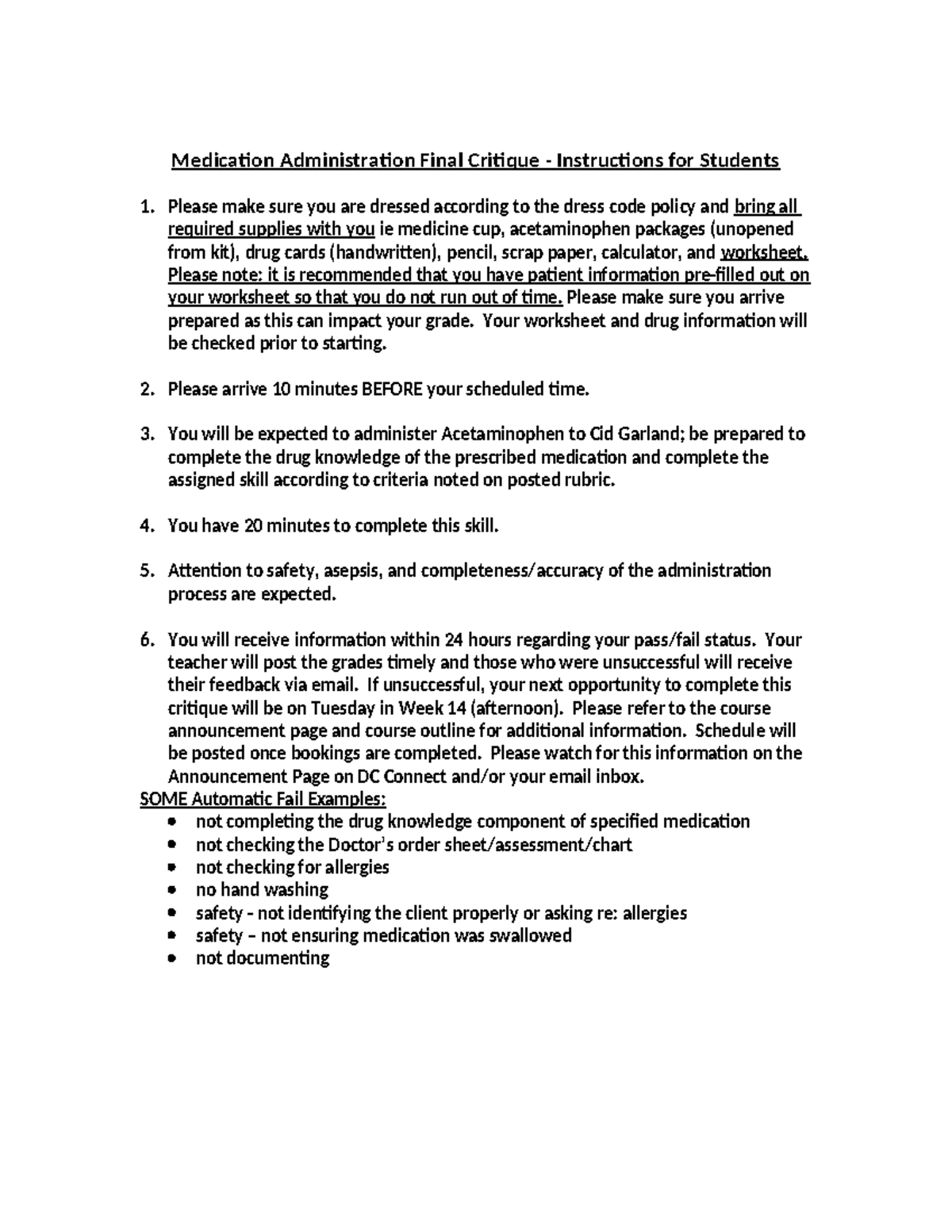 Medication Administration Final Critique Instructions for Students ...