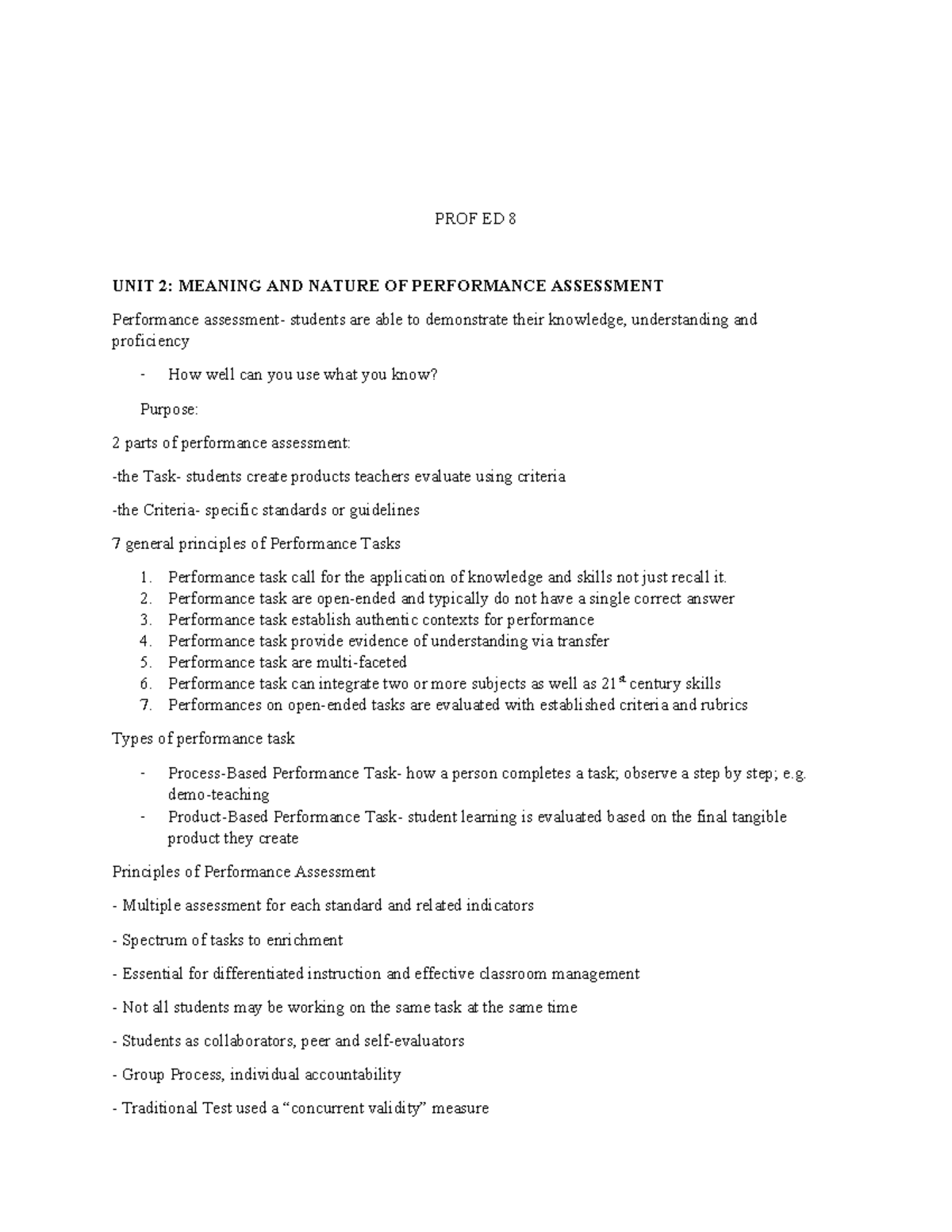 PROF ED 8 notes - PROF ED 8 UNIT 2: MEANING AND NATURE OF PERFORMANCE ...