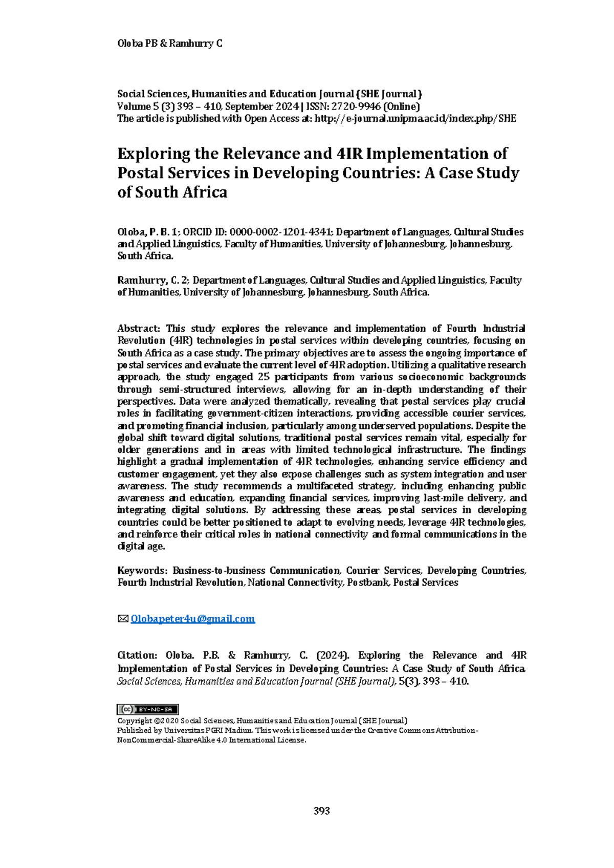 Exploring 4IR in Postal Services: A Case Study of South Africa (SHE ...