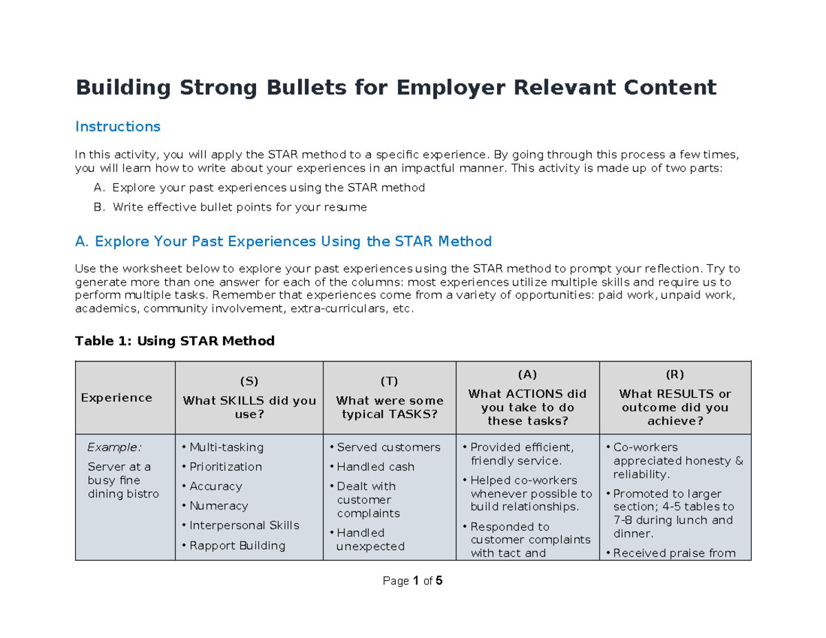 Resume Bullet Writing Using the STAR Method Instructions - Studocu