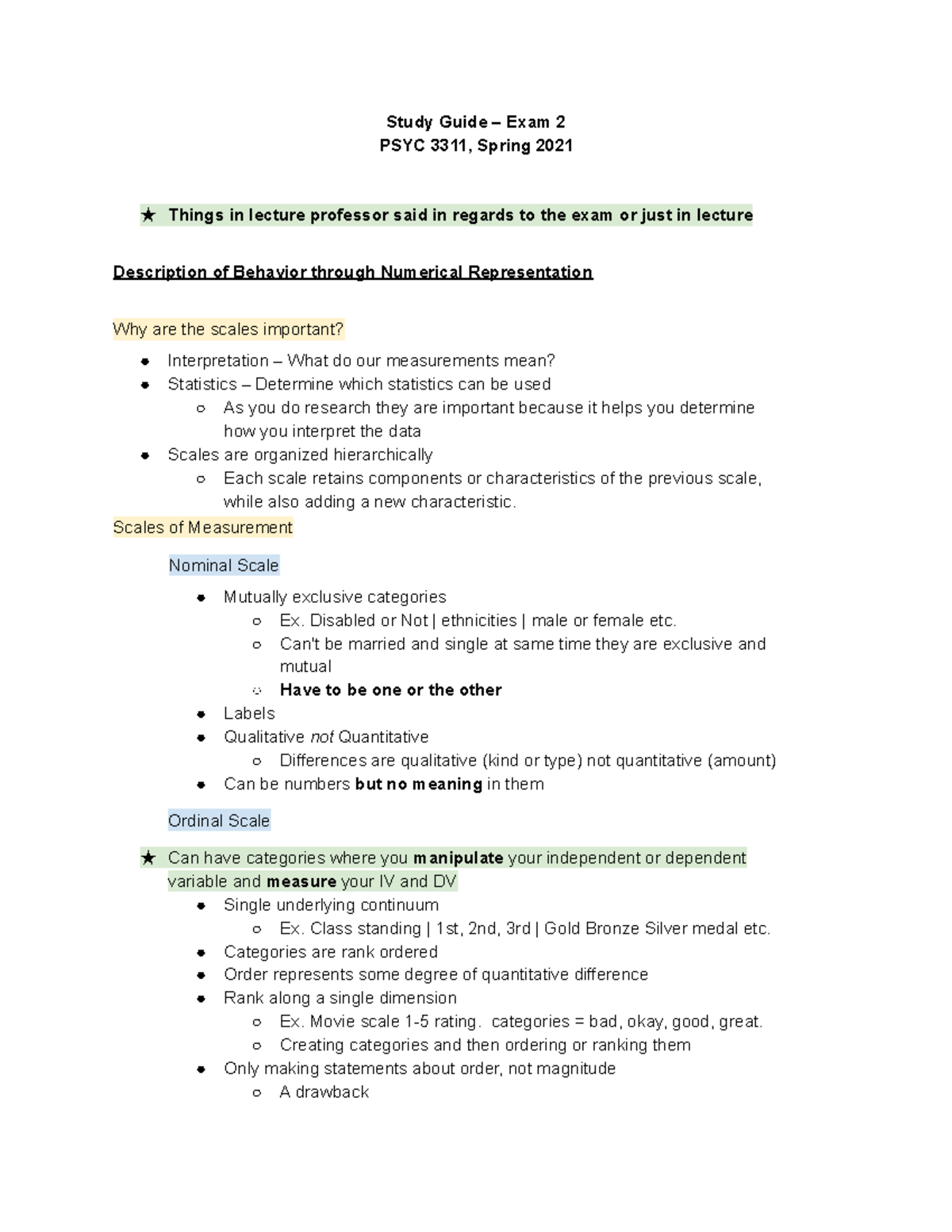 EXAM 2 Study Guide Exam 2 PART 1 - Study Guide – Exam 2 PSYC 3311 ...