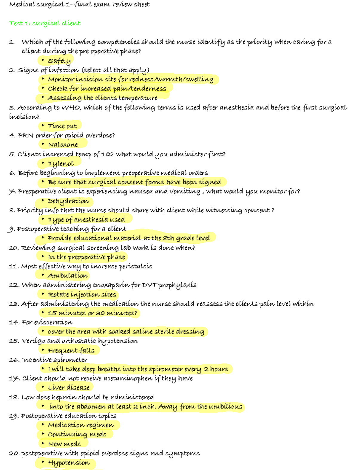 Final Exam Review - Med Surg (Medical Surgical Notes) - Studocu