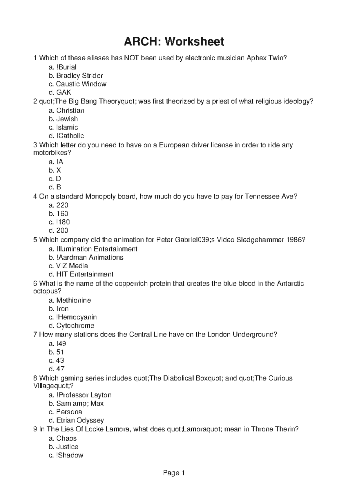 ARCH215 Quiz Answers: General Knowledge Questions and Solutions - Studocu