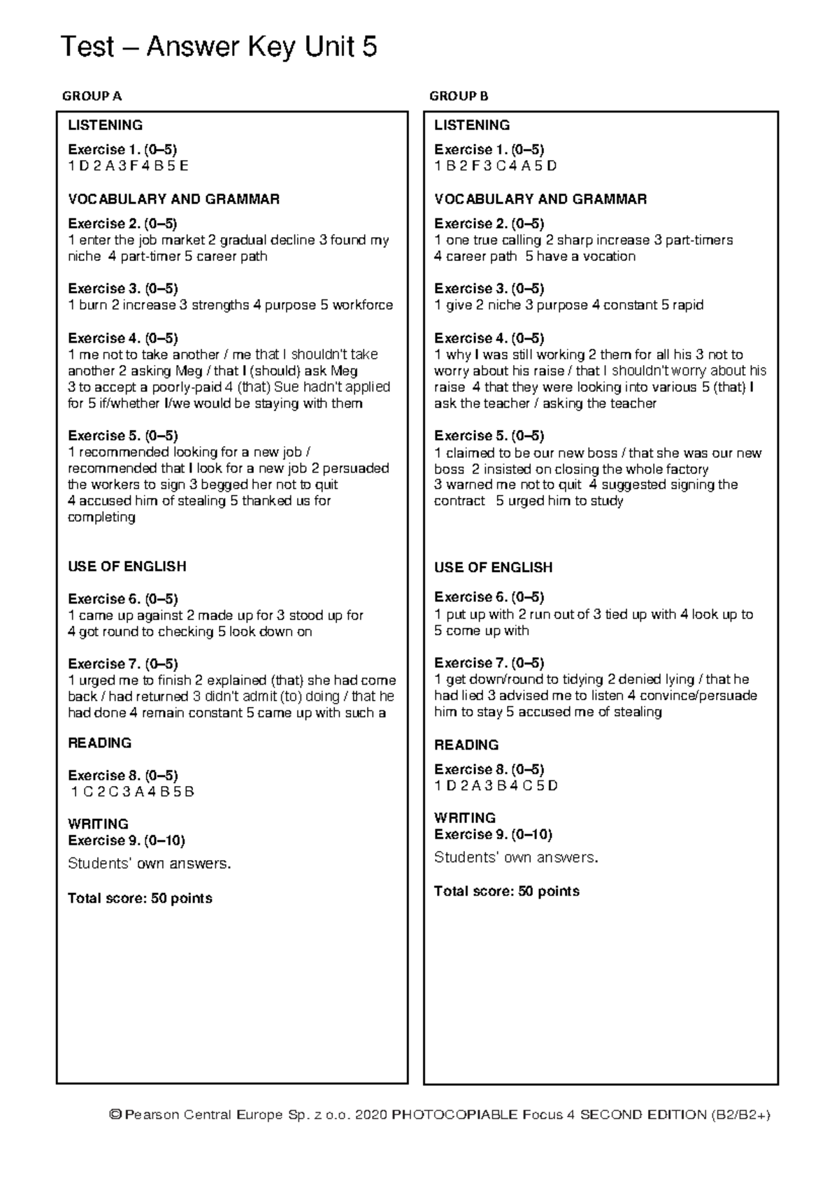 Focus 4 2E Unit 5 Test Answer Key & Scores - Studocu