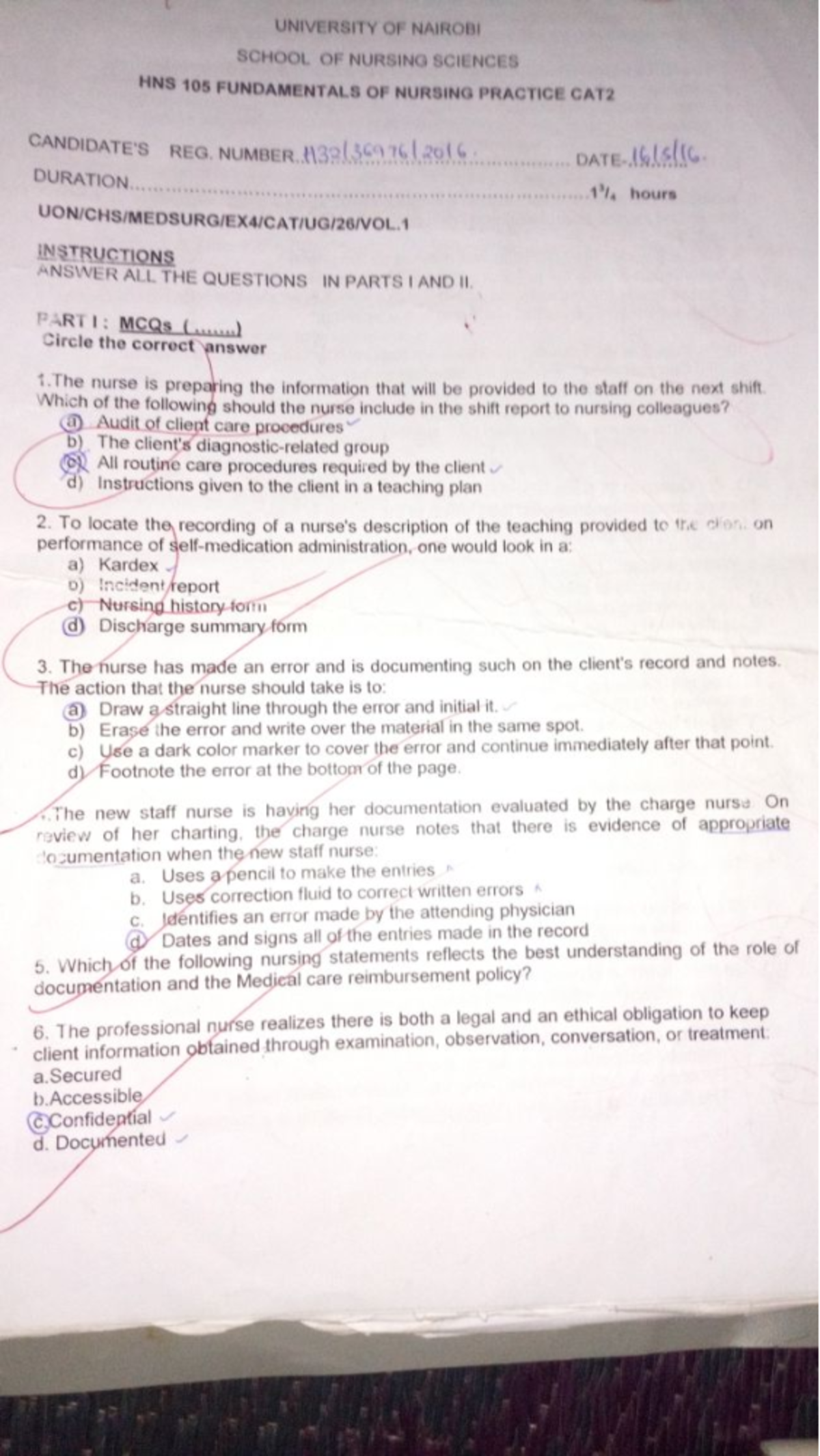 HNS 105 Fundamentals of Nursing Practice CAT 2 Revision Notes - Studocu