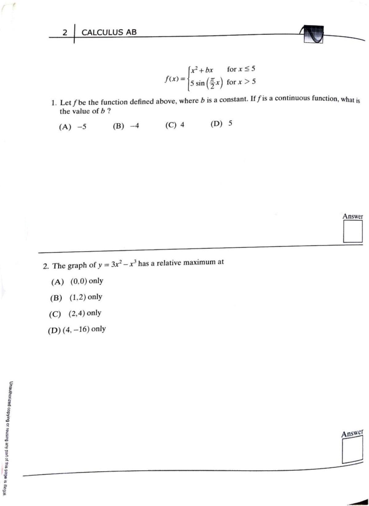 AP CALCULUS AB Sample Examination and Practice Questions - Studocu