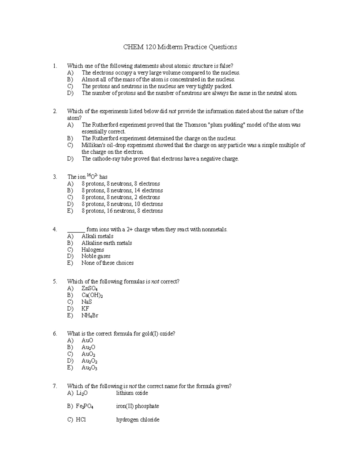 1602093886 189 CHEM 120 Midterm Practice Questions 2020 - CHEM 12 0 ...