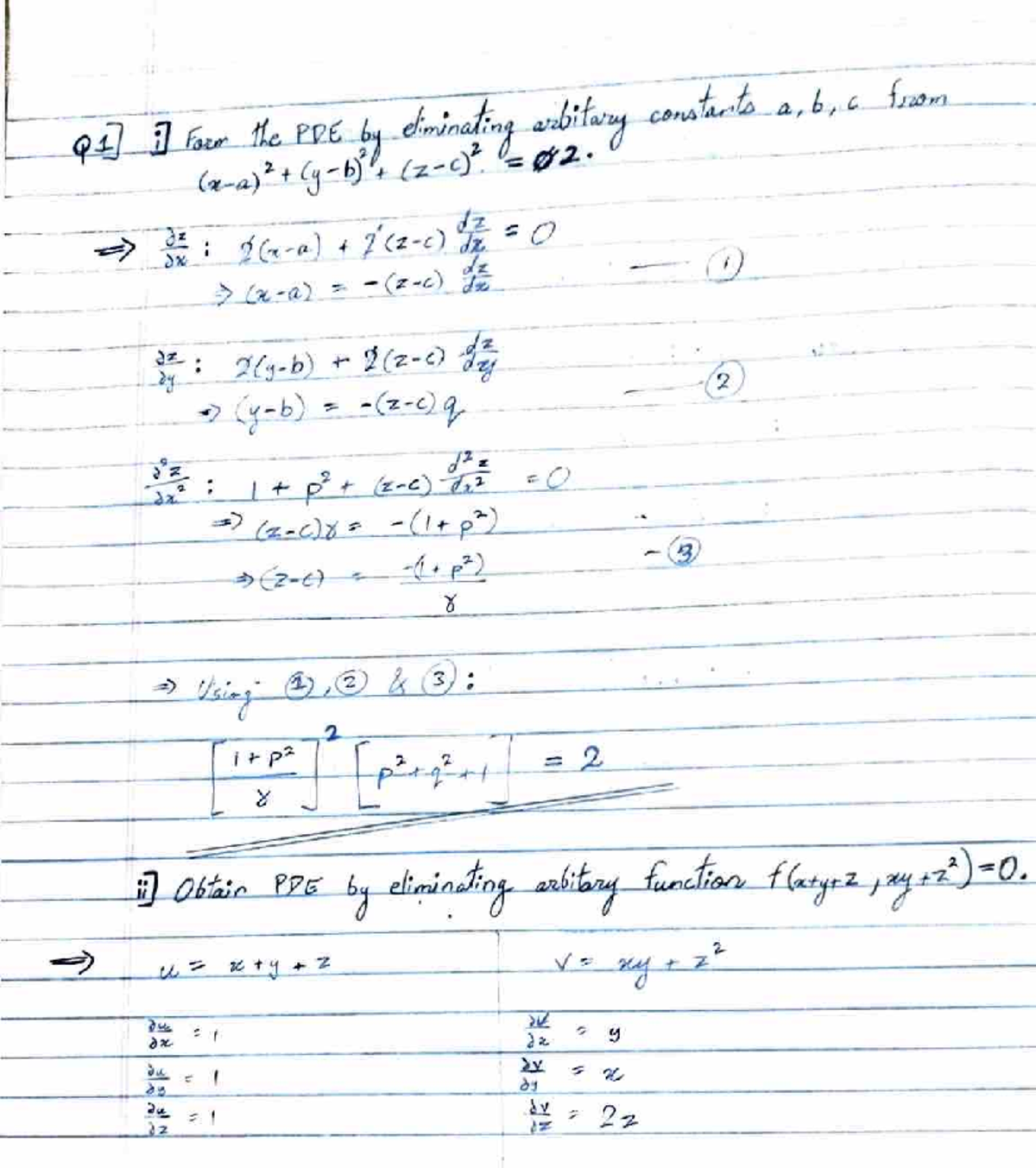 Maths HOP1 - hap assignment - Q1] 1] Form the PDE by eliminating ...