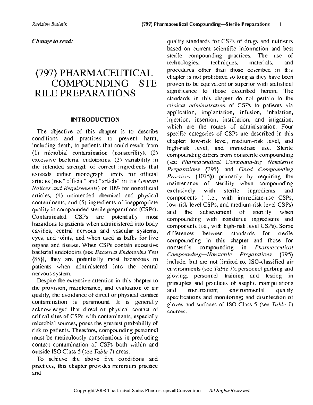 USP 797 Pharmaceutical Compounding: Sterile Preparation Guidelines ...