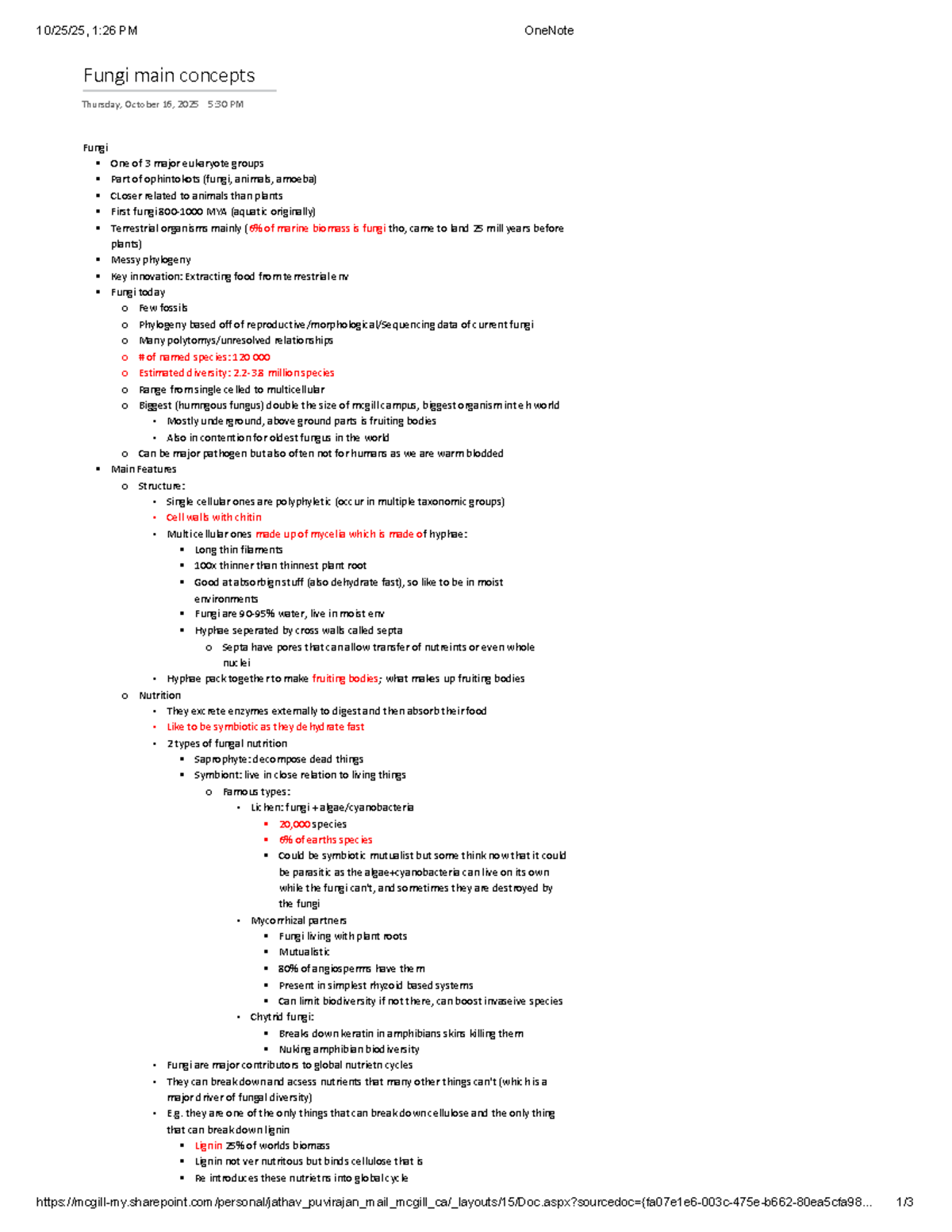 Fungi: Key Concepts and Features for Biology 101 Lecture Notes - Studocu