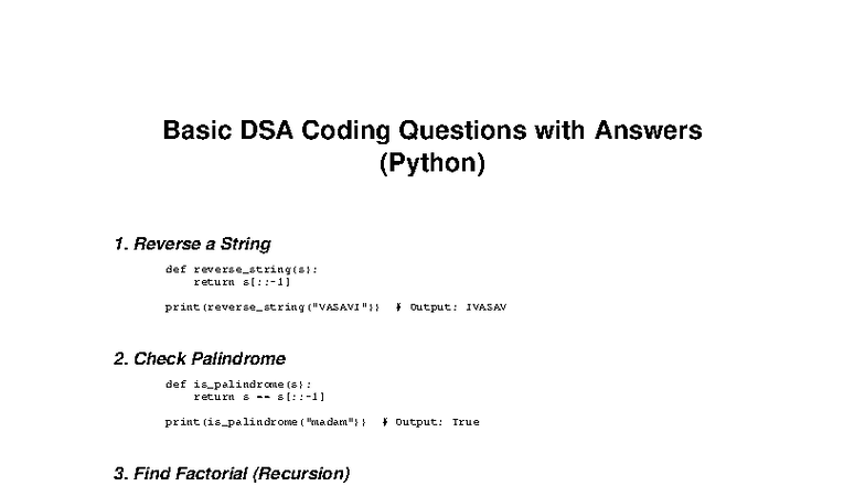 DSA 101: Basic Coding Questions & Answers in Python - Studocu