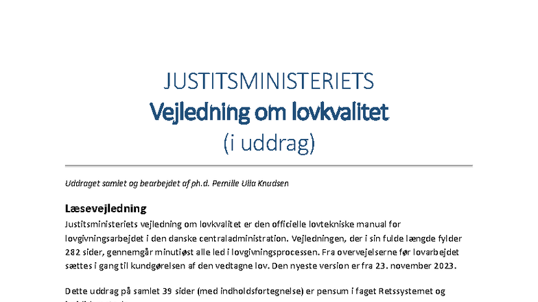 S3 2 Lovkvalitetsvejledning: Uddrag og Læsevejledning - Studocu