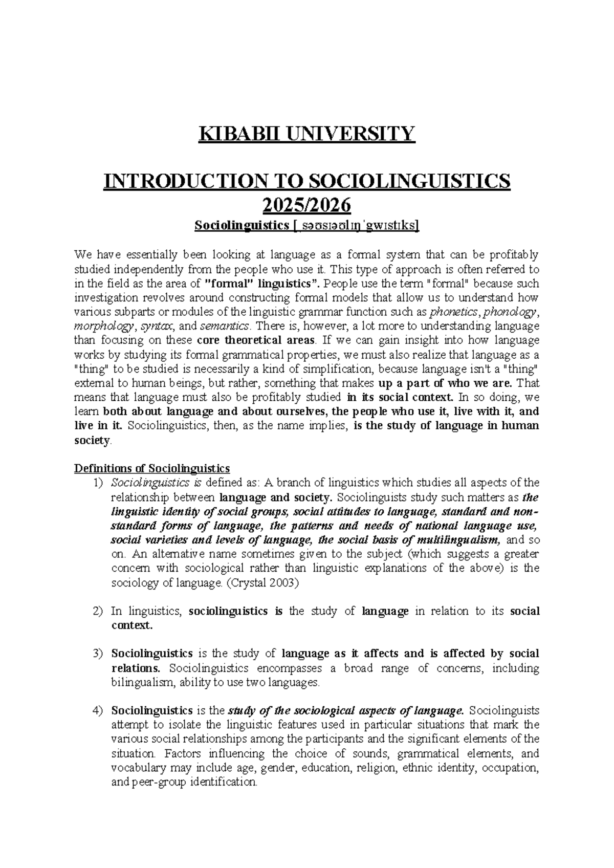 Sociolinguistics Notes 2025 (Course Code: 115341) - Studocu
