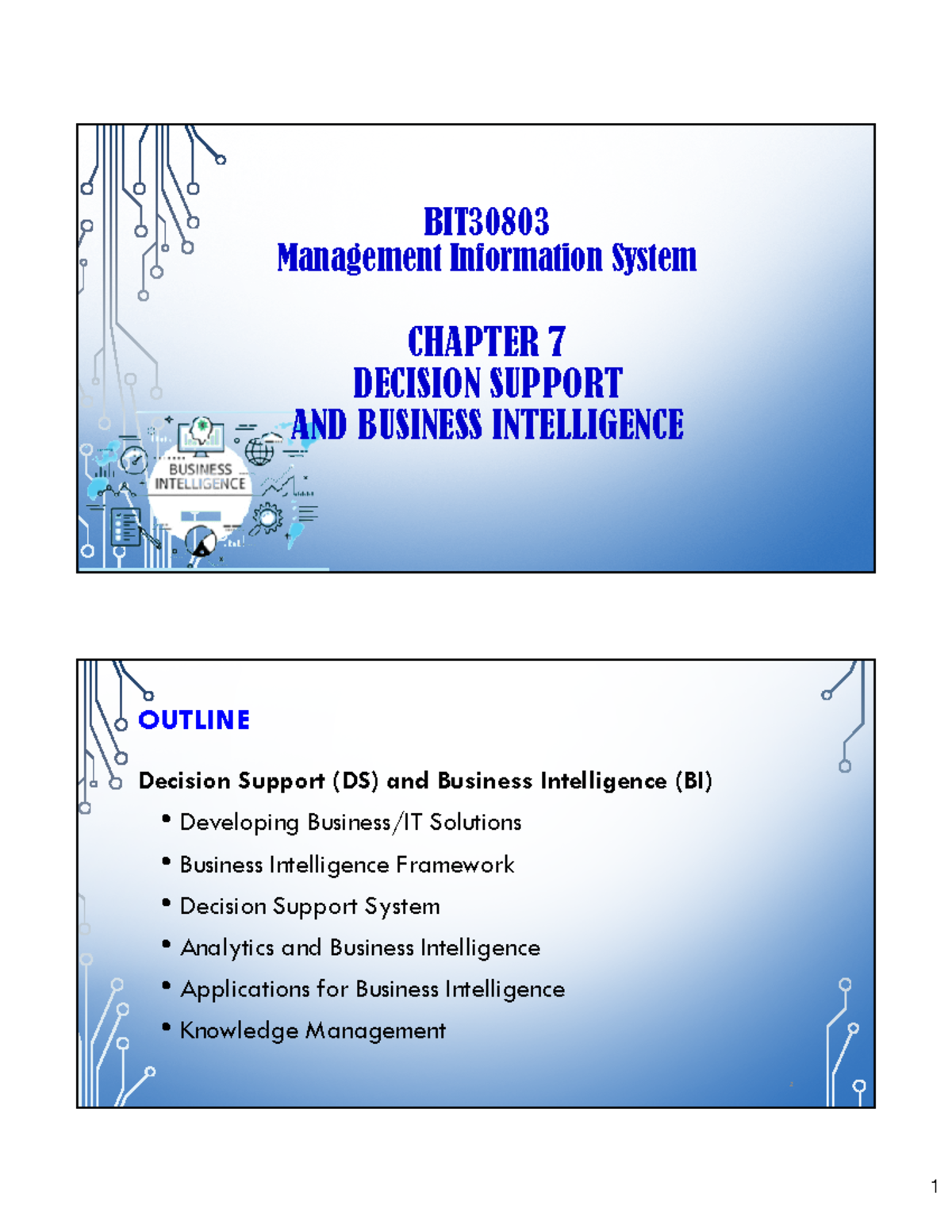 BIT30803 Management Information Systems: Chapter 7 - Decision Support ...