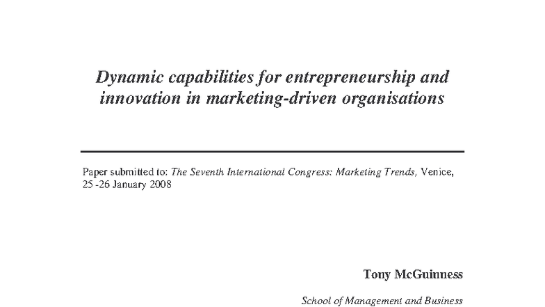 Dynamic Capabilities for Entrepreneurship Innovation (MGT 2008) Studocu