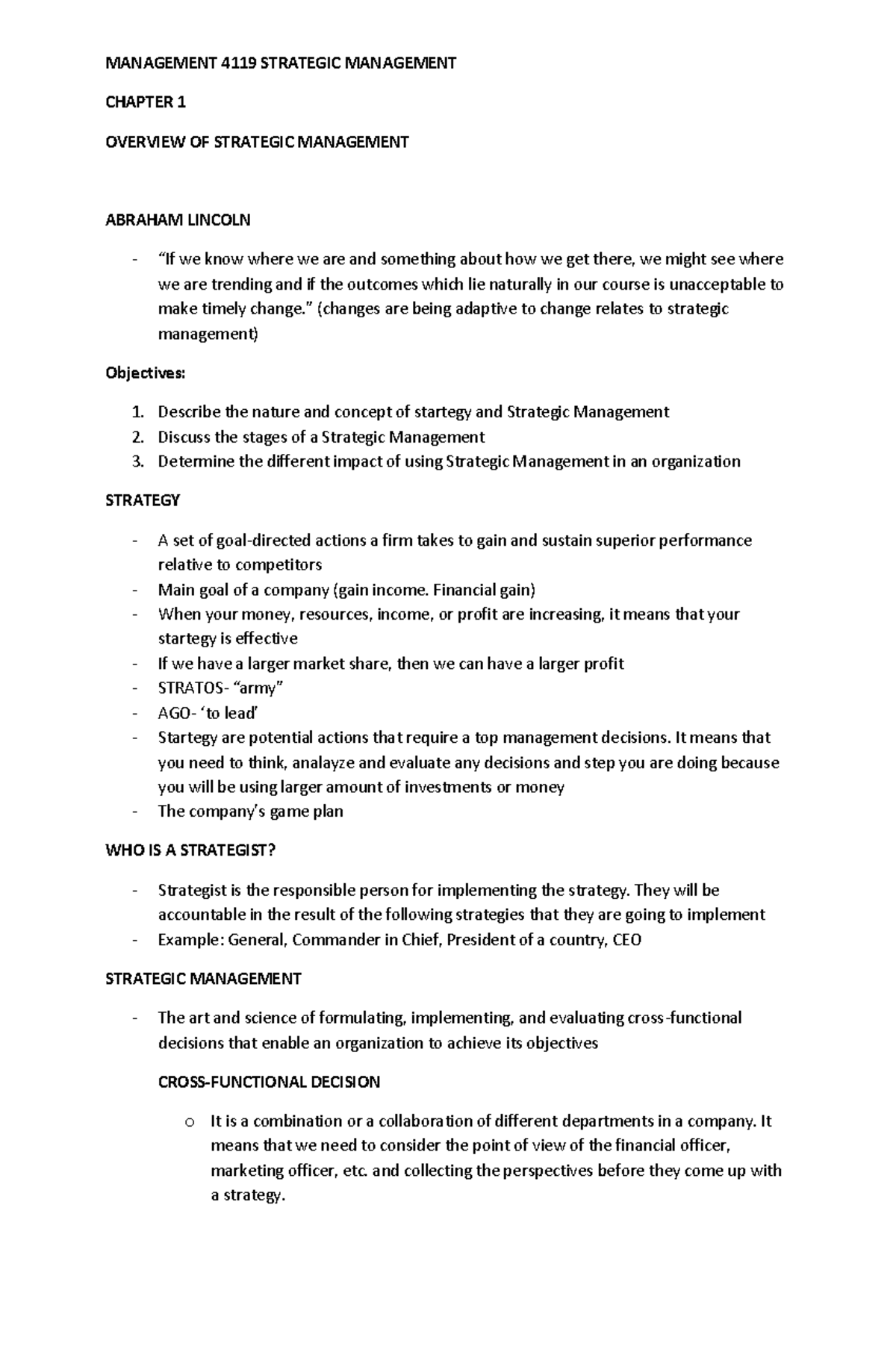 MNGT 4119 Strategic Management Chapter 1: Overview and Key Concepts ...