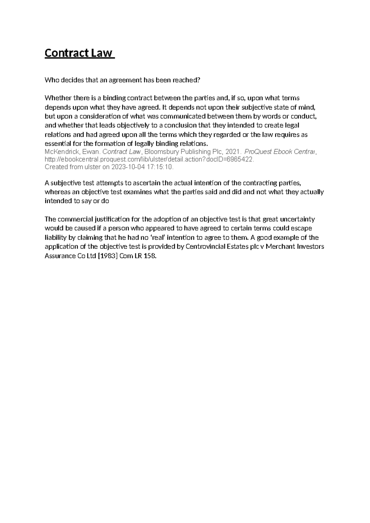 Contract Law week 1 offer and acceptance week 1 notes - Contract Law ...