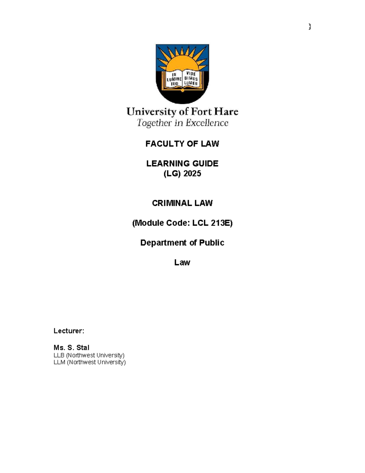 2025 Criminal law Learning Guide (Temporary learning guide) - FACULTY ...