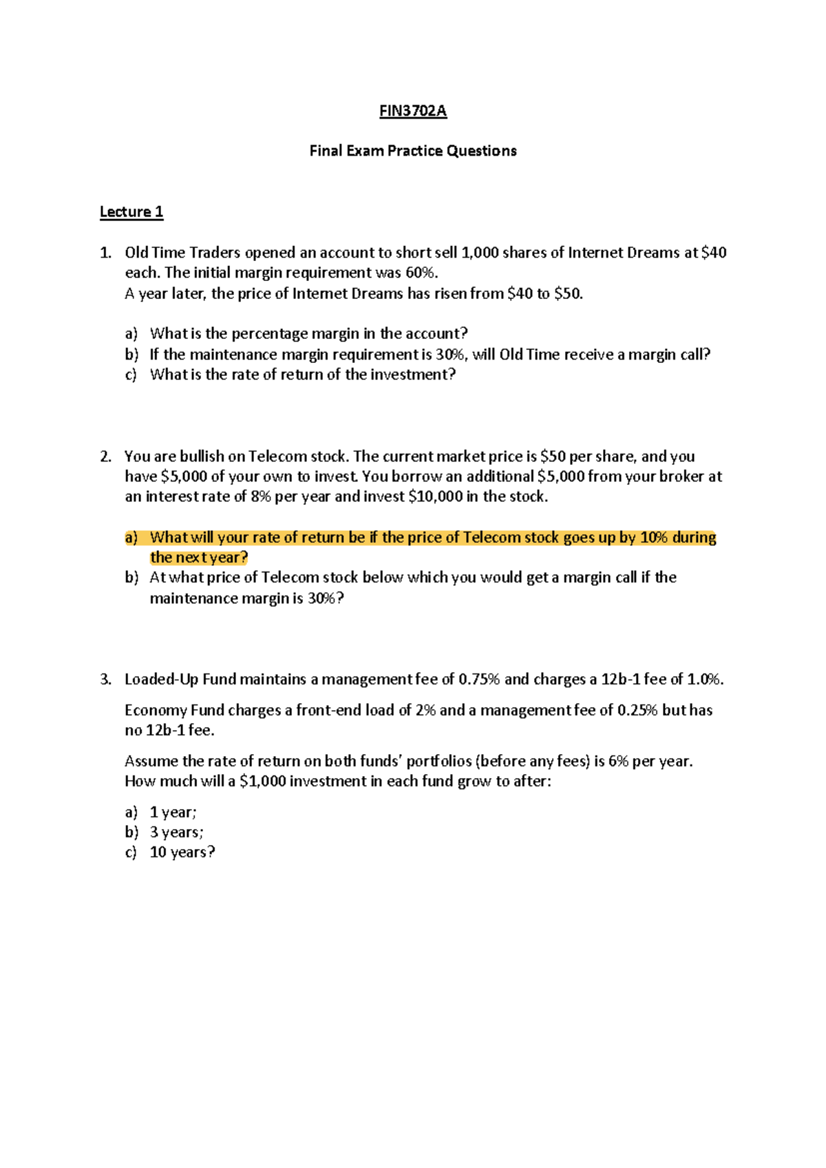FIN3702A Final Exam Practice Questions: Comprehensive Review Guide ...