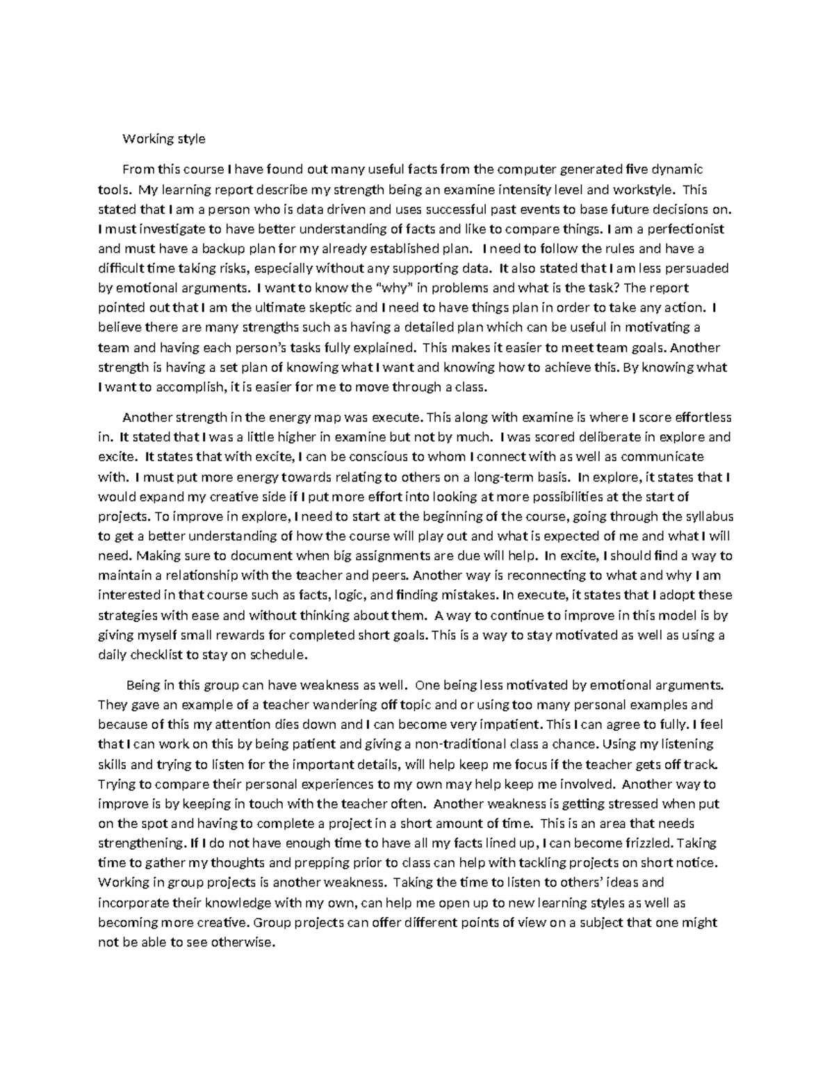 Paperd 235 - Course work - Working style From this course I have found ...
