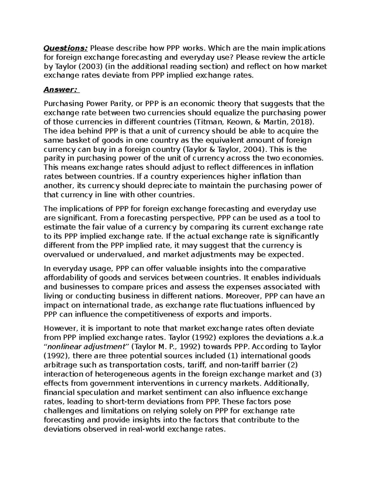 PPP and its implication - Questions: Please describe how PPP works ...