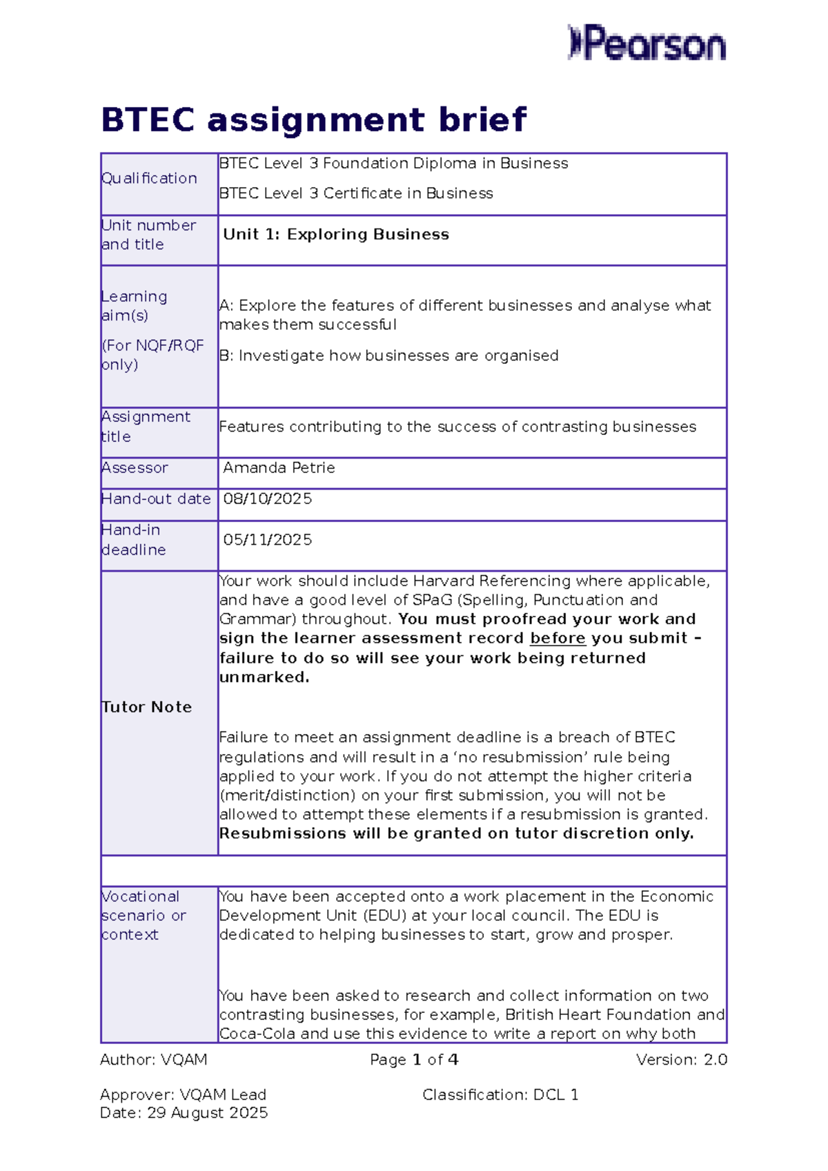 BTEC Level 3 Business Unit 1: Success Factors of Contrasting Businesses ...