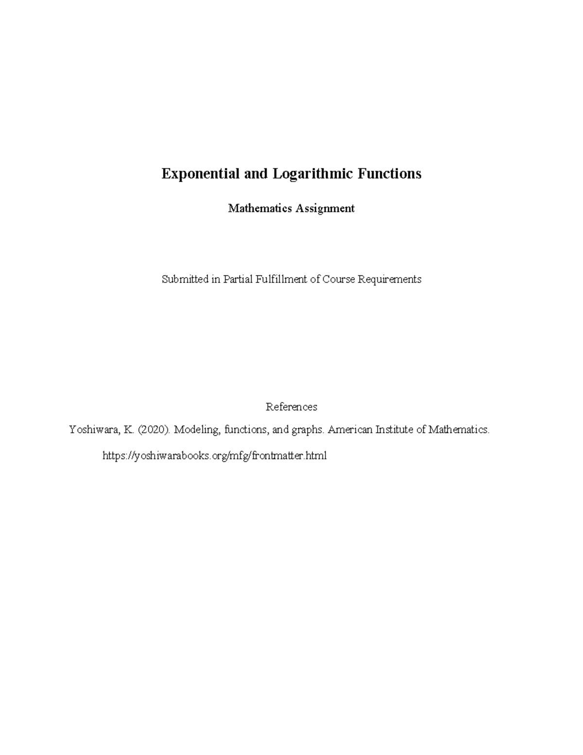 Exponential & Logarithmic Functions Assignment (MATH 101) - Studocu