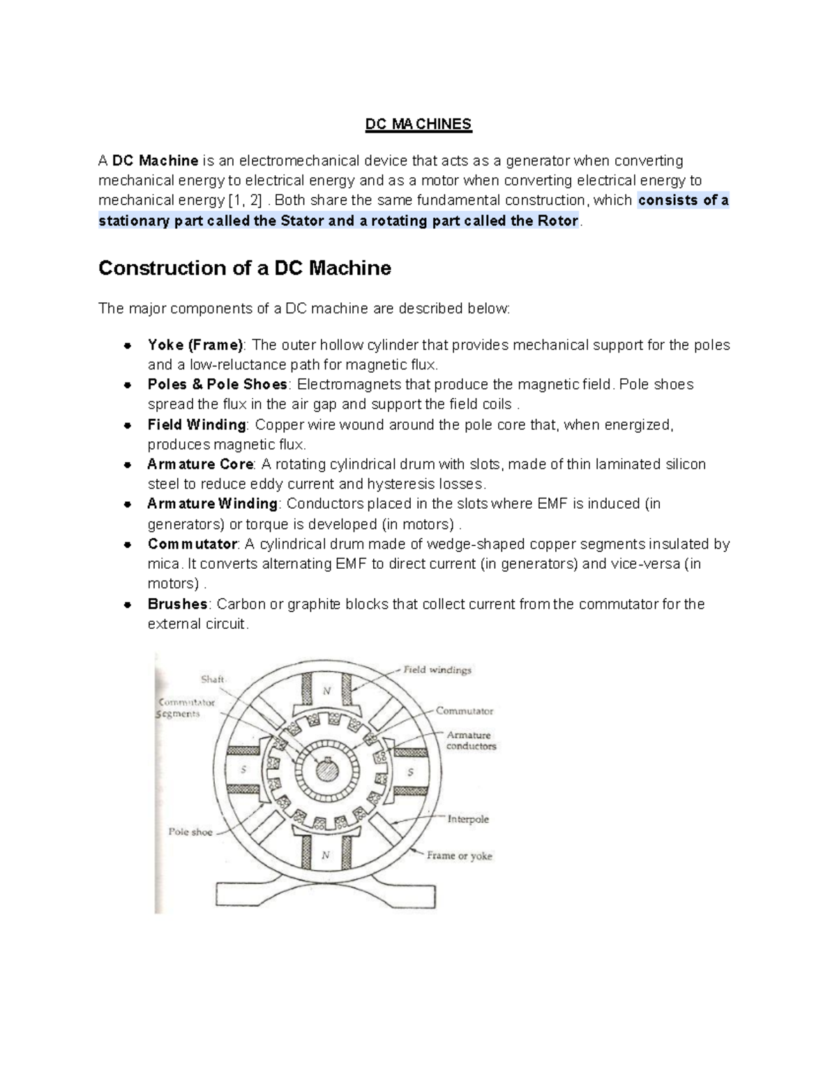 DC Machines: Understanding Construction, Operation, and Types - Studocu