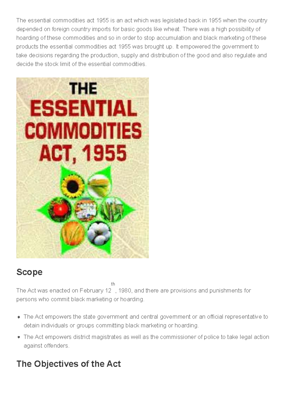 Essential Commodities Act 1955 – LAW Notes Overview and Key Provisions ...