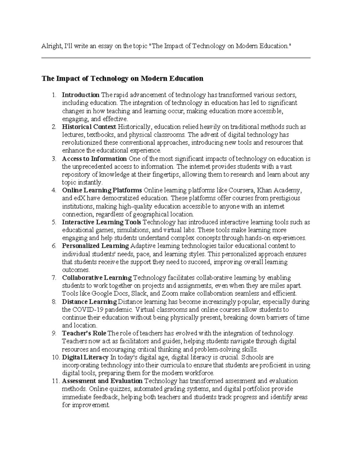 The Impact of Technology on Modern Education: Essay Notes - Studocu