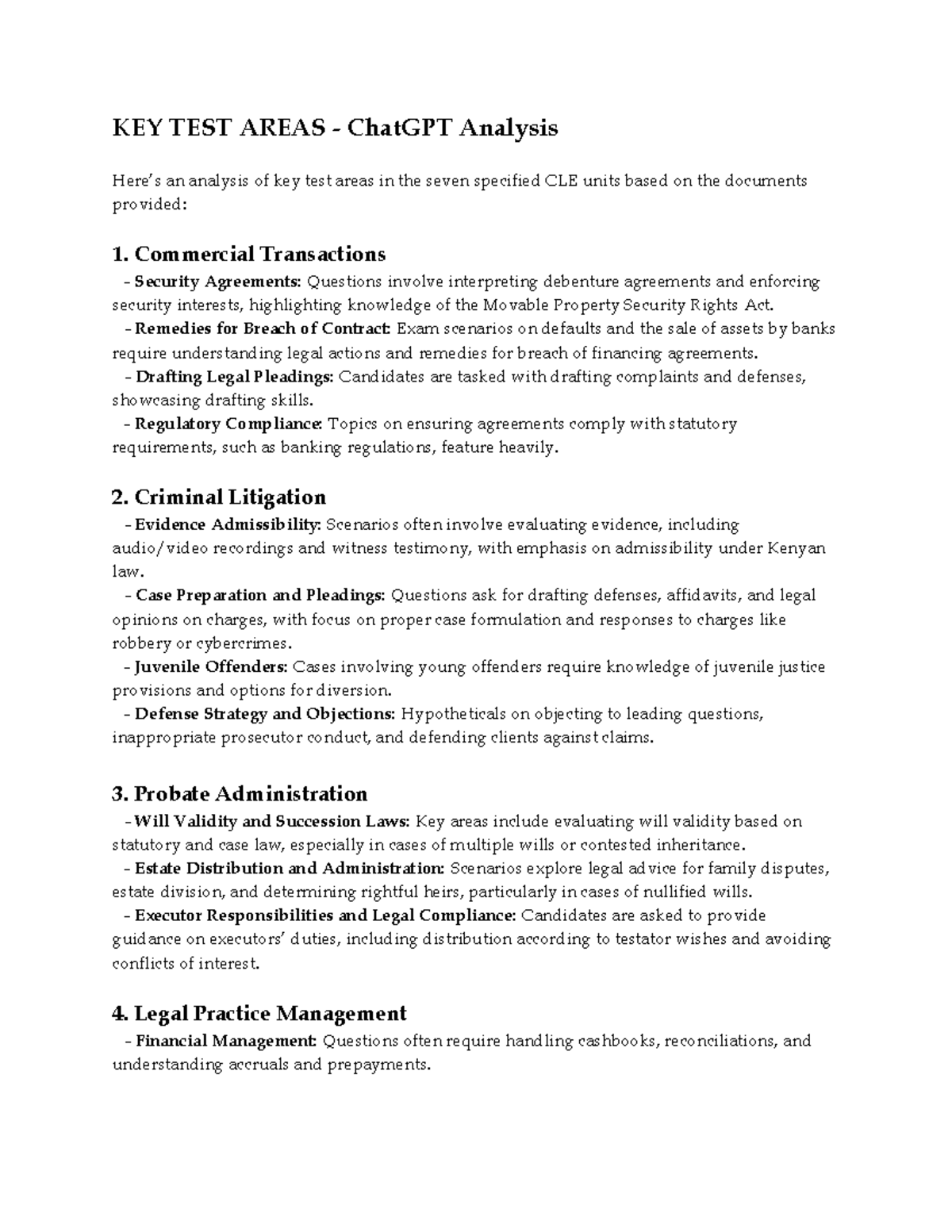 CLE 101: Key Test Areas for Final Exam Preparation - Studocu