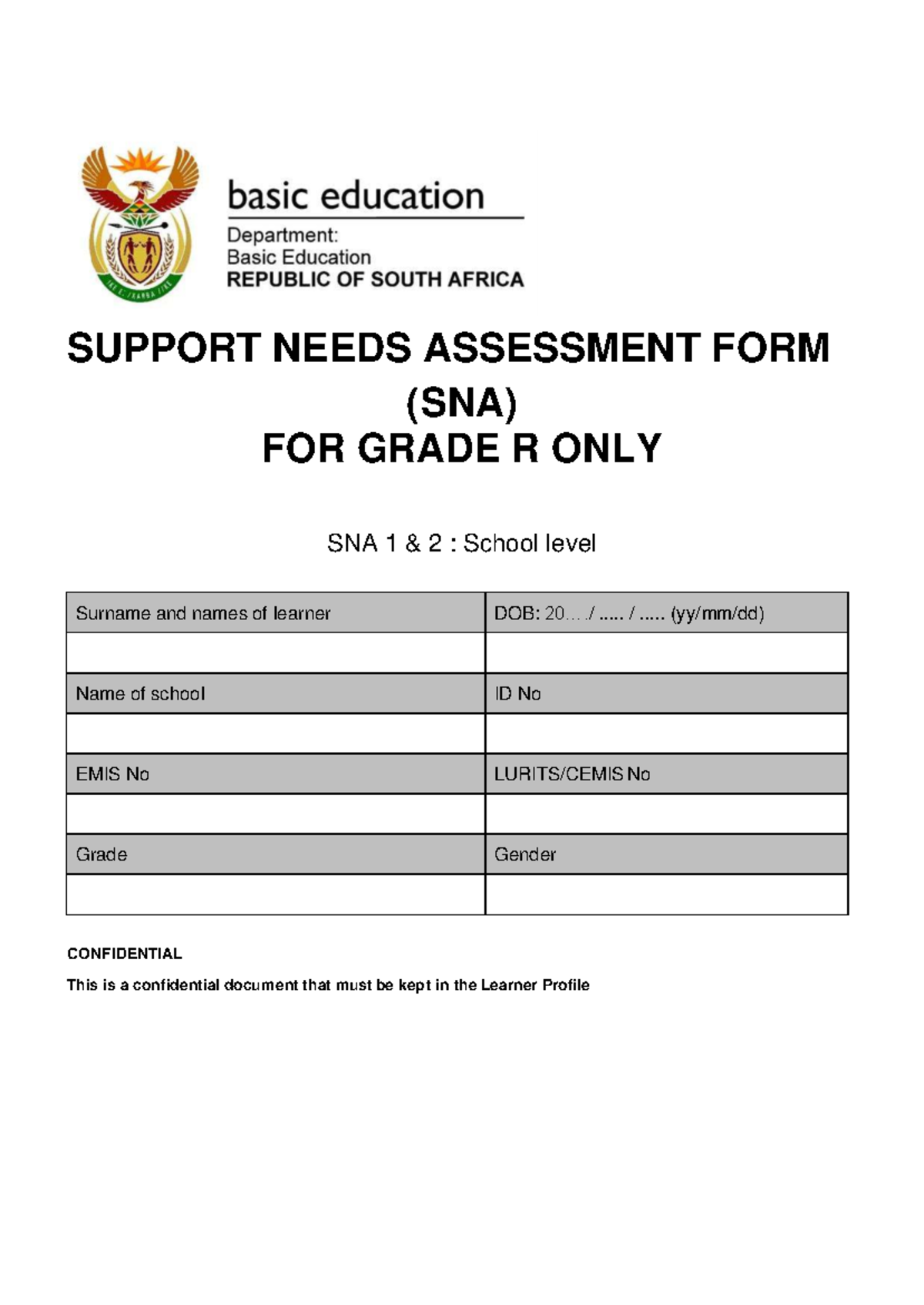 SNA 1 & 2 Support Needs Assessment for Grade R - Enaf 411 Notas - Studocu