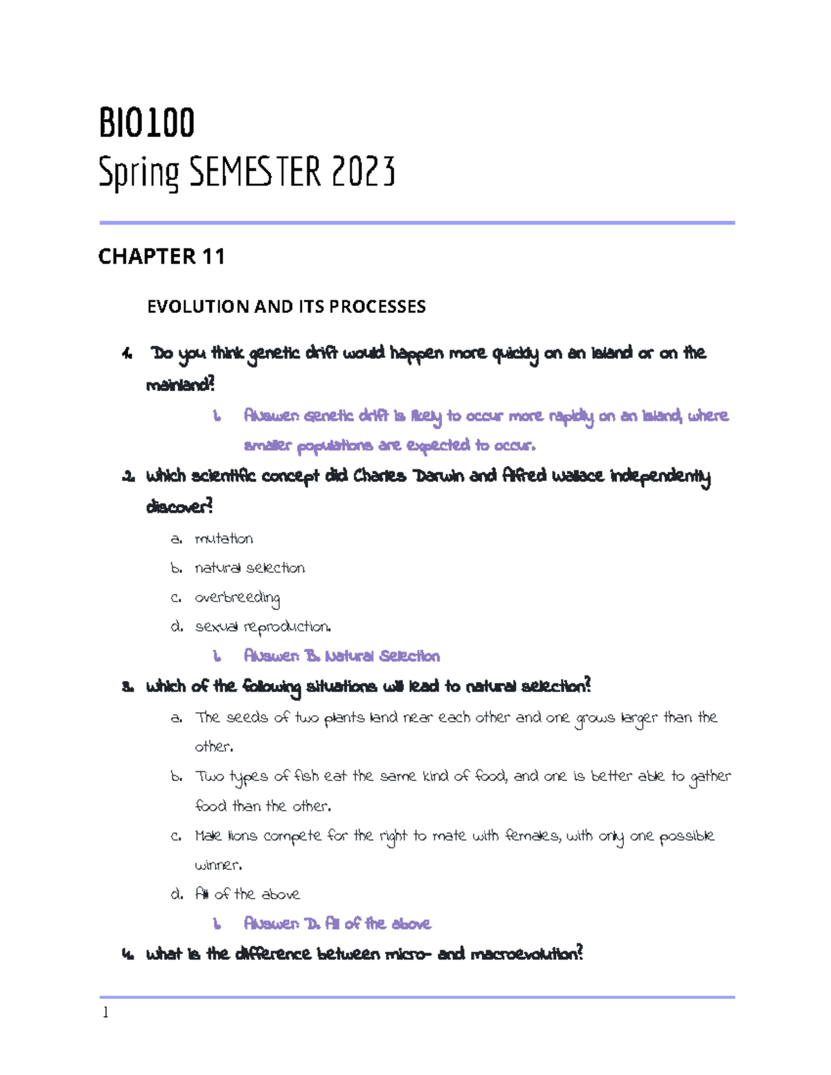Biology CH11 - BIO Spring SEM TER 2023 CHAPTER 11 EVOLUTION AND ITS ...