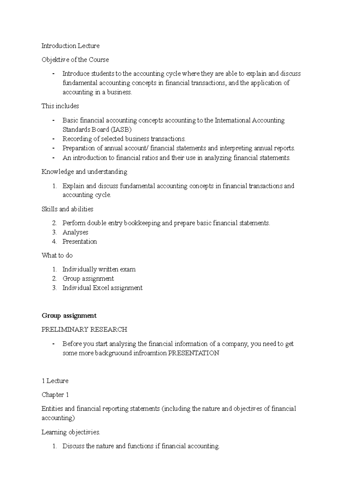 Basic Financial Accounting Lecture Notes (Course Code: ACC101) - Studocu