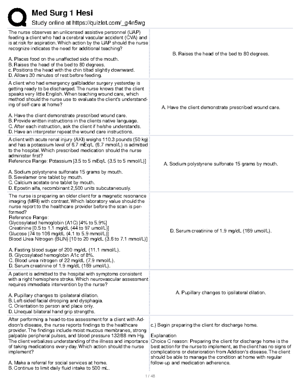 Med Surg 1 Hesi study guide for nursing students - Studocu
