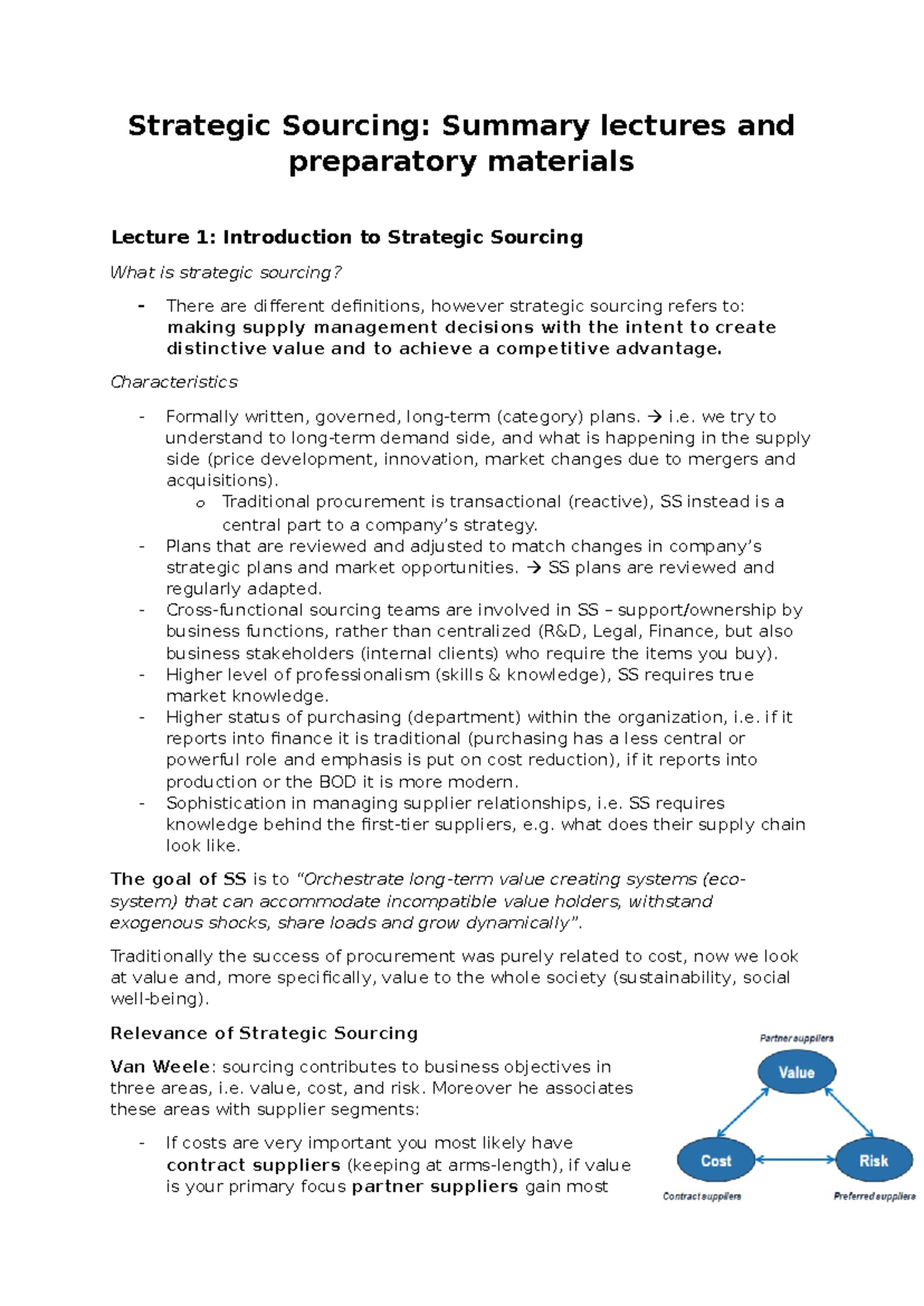 Strategic Sourcing: Summary Lectures and Key Preparatory Materials ...
