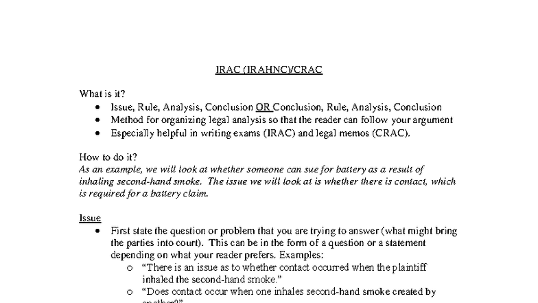 IRAC Method Overview: Legal Analysis for Exams and Memos - Studocu