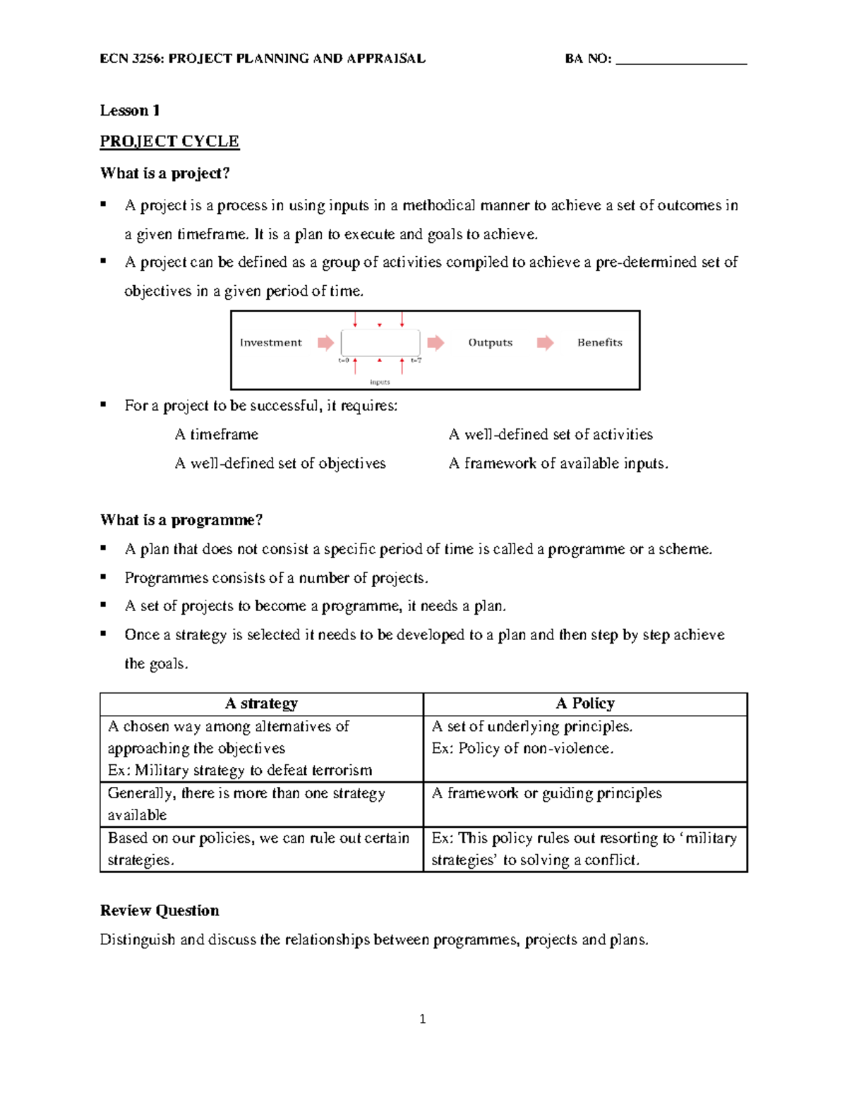 ECN 3256: Lesson 1 Handout - Project Cycle Overview - Studocu