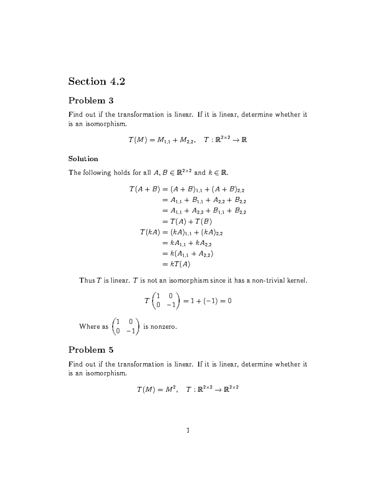 Linear Transformations and Isomorphisms: Problems and Solutions (Hw910 ...