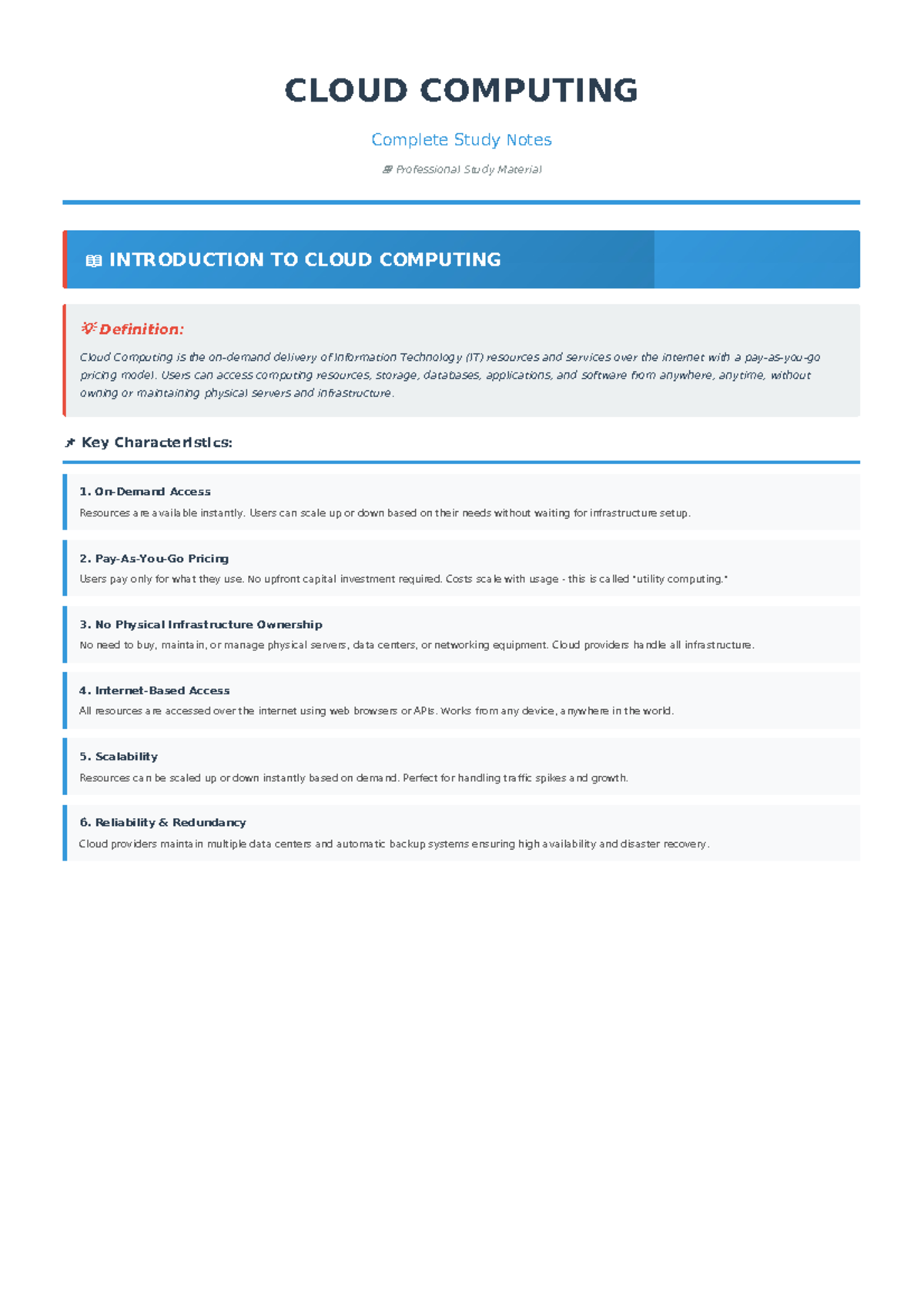 CLOUD COMPUTING Complete Study Notes for IT Professionals - Studocu
