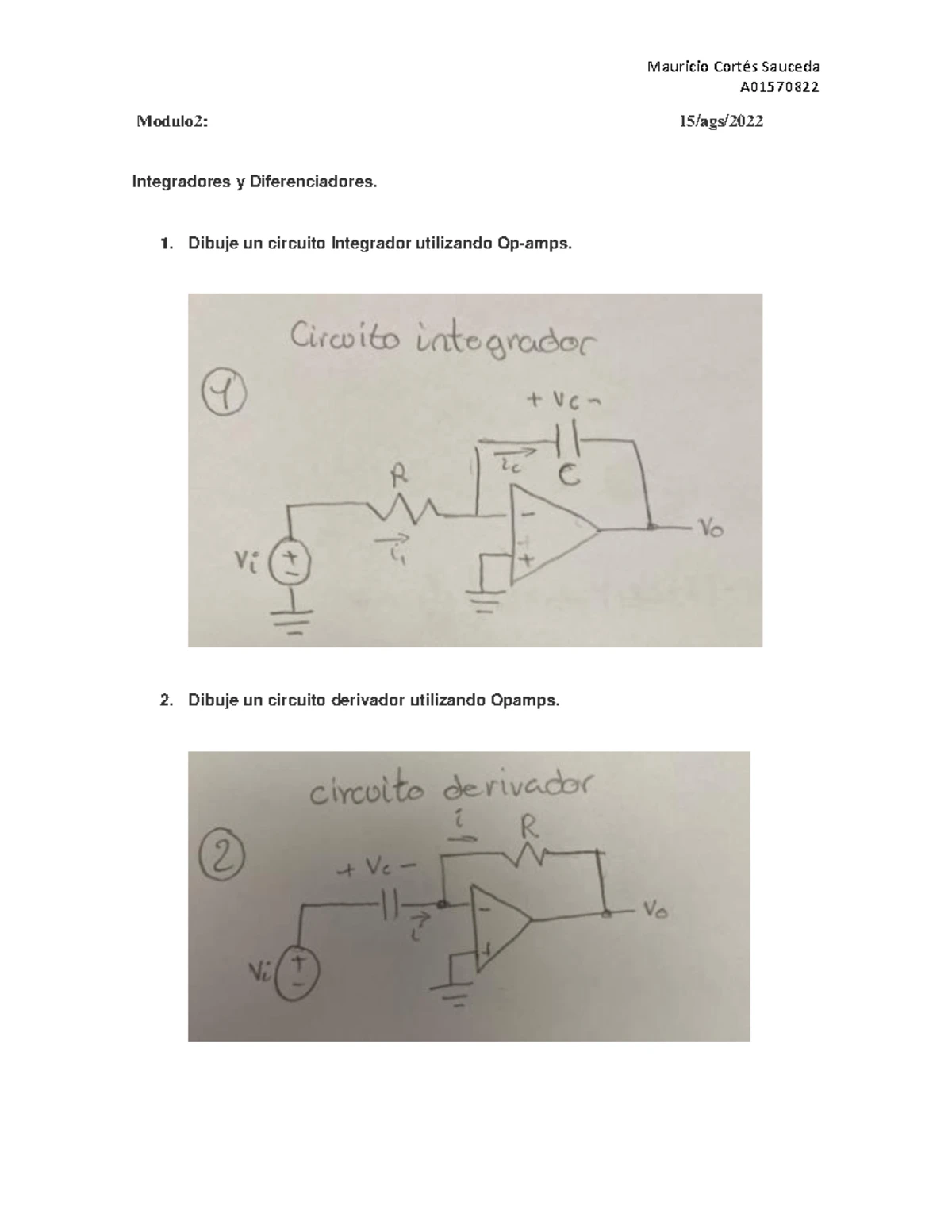 Mod2: Integradores y Diferenciadores con Opamps - A01570822 - Studocu