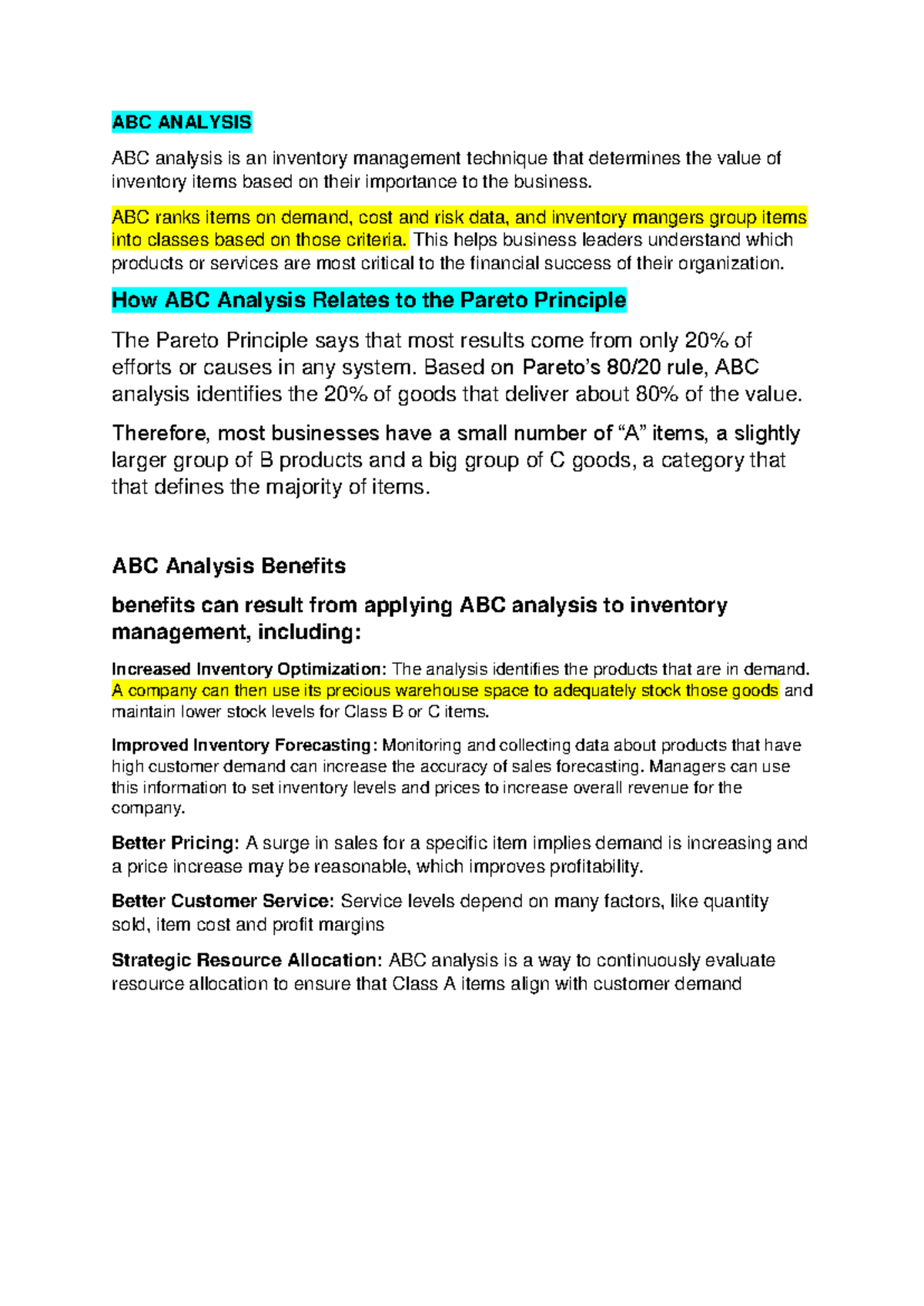 ABC Analysis - for practical's purpose - ABC ANALYSIS ABC analysis is ...