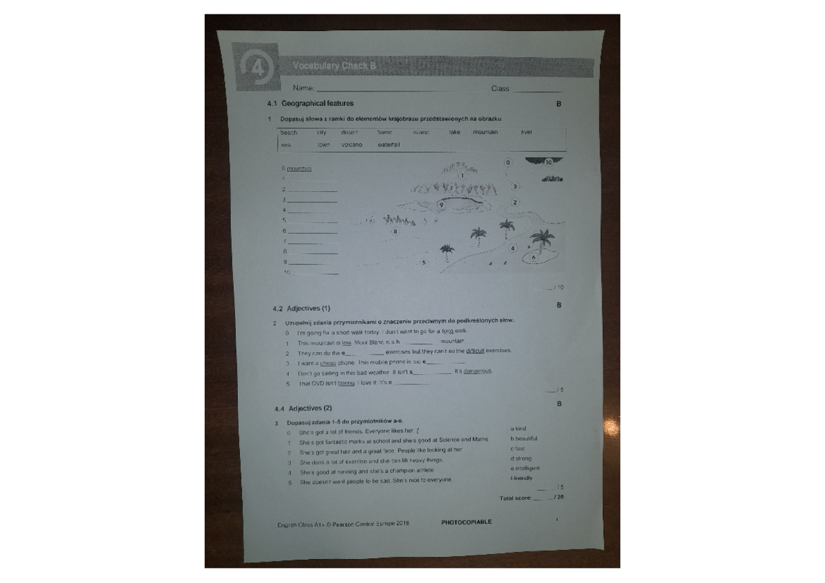 Test Przyroda Klasa 4 Dzial 3 - Vocabulary check b - Dzial 4 - 4 Vocabulary Check B Name: Class: 4