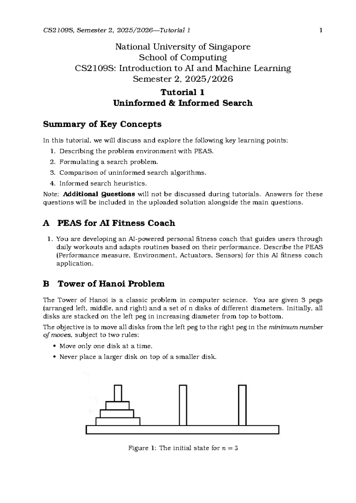 CS2109S: AI & ML Tutorial 1 - Uninformed & Informed Search Concepts ...