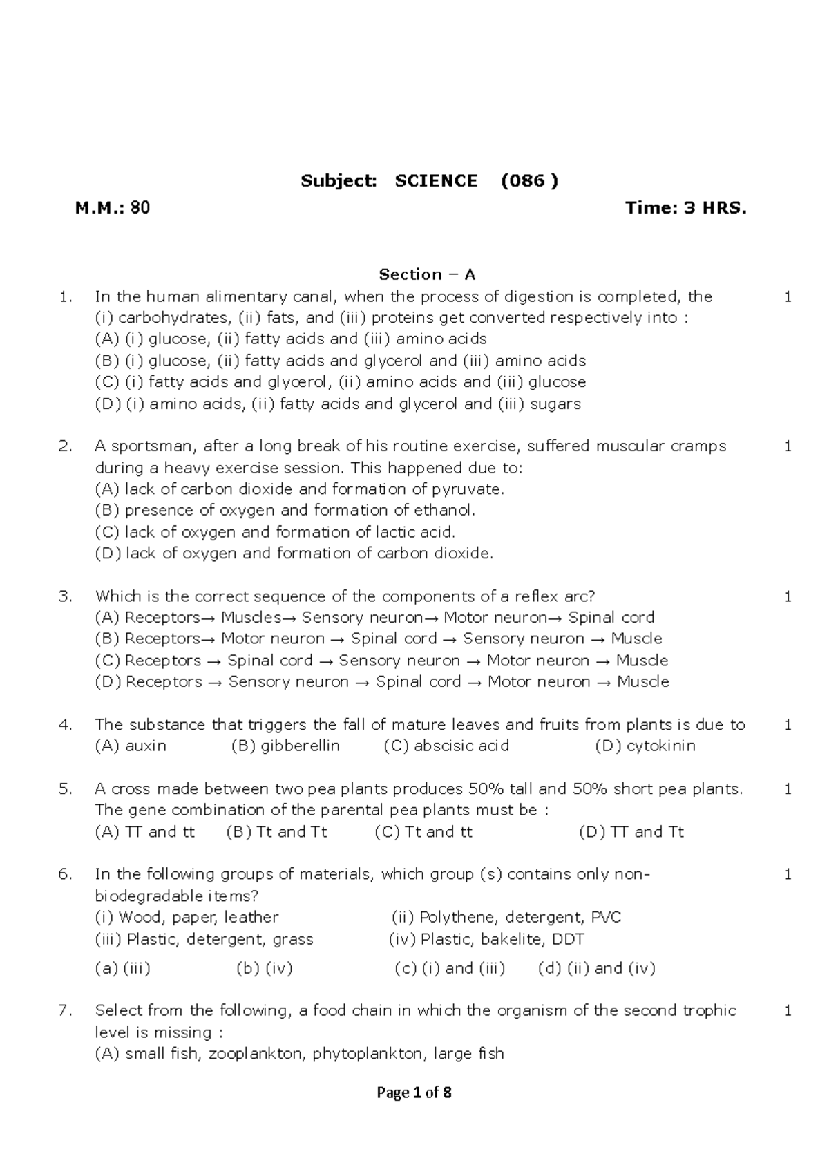 X-Science (086) Final Exam Question Paper - Set A - Studocu