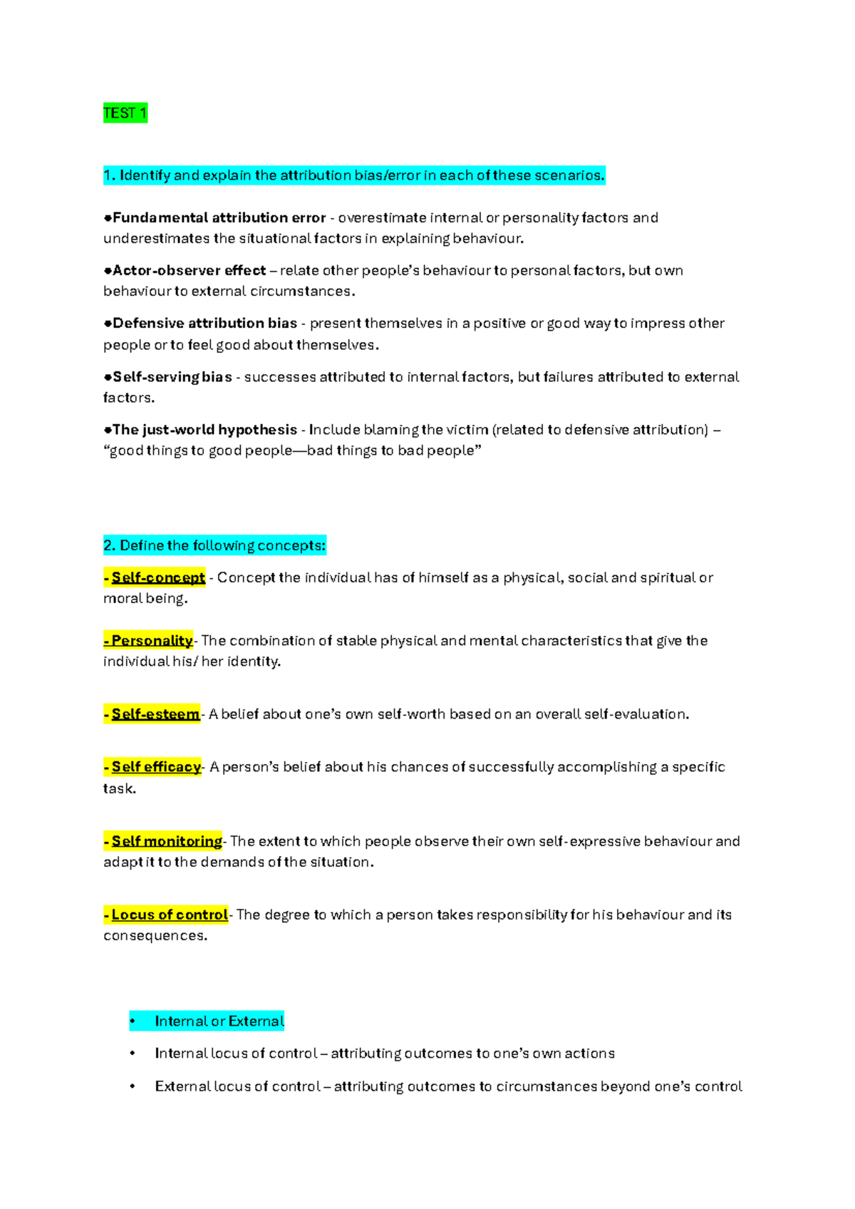 TEST 1 - Attribution Bias and Perception Errors Notes - Studocu