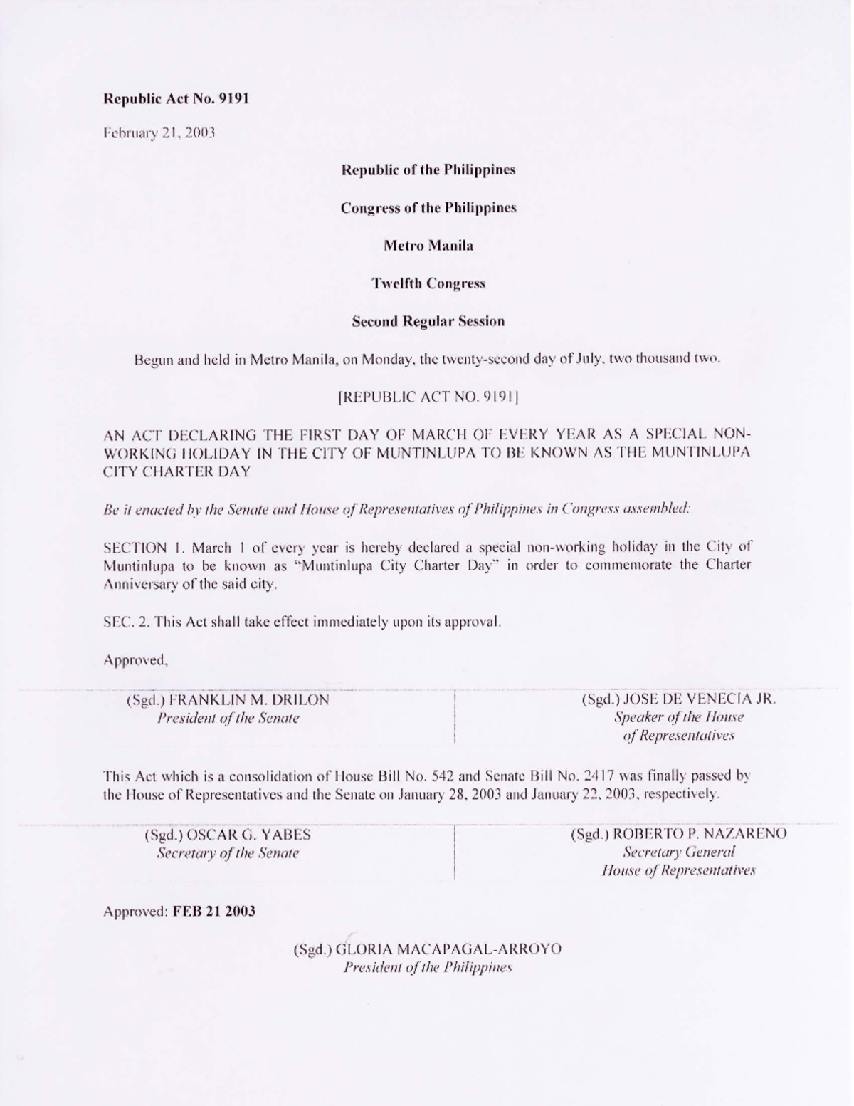 RA-9191 - Notes for Republic act - Republic Act No. 9191 February 21 ...
